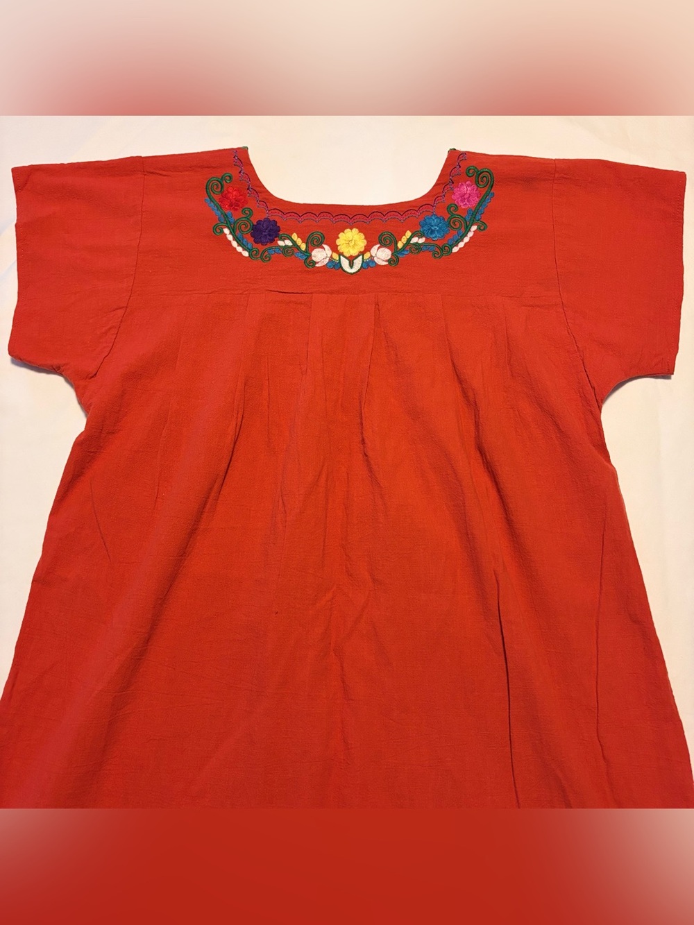 Embroidered Red Embroidered Mexican Women’s Dress SZ L - Picture 3 of 7